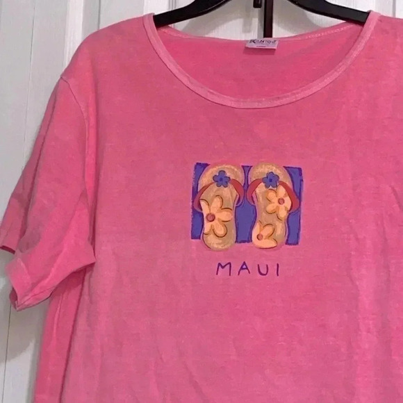 Icantoo pink flip flop pink distressed Maui tee shirt top - Picture 3 of 10